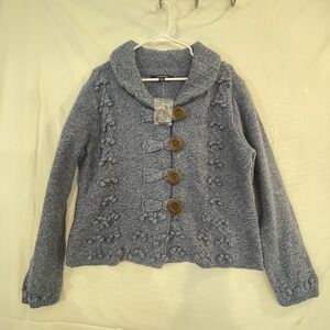 Chadwicks Sweater Womens XL Blue Lambswool Blend Button‎ Front Shawl Collar